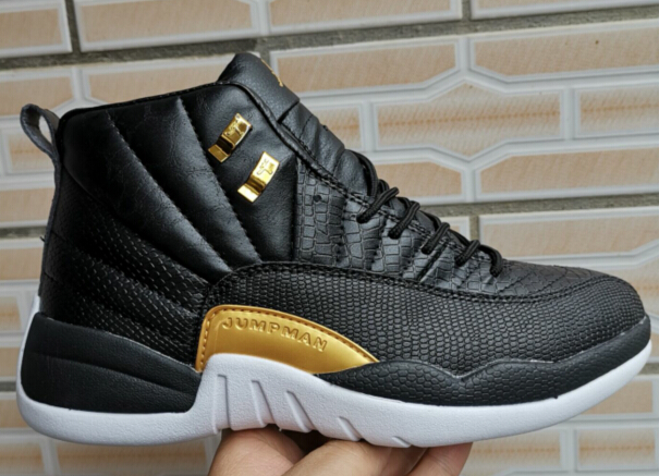 2019 Air Jordan 12 Fish Pattern Black Gold Shoes - Click Image to Close